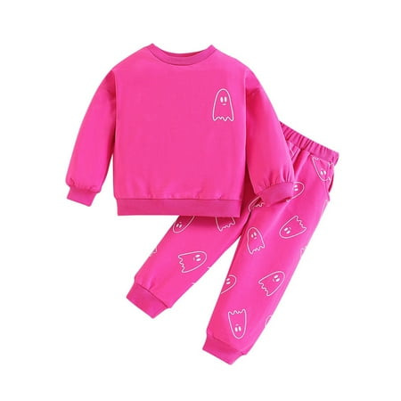 

Hrsba Boys Halloween Pants Set Ghosts Printed Long Sleeved Round Neck Shirt and Baby Sports Sweatshirt Set for Kids 9M