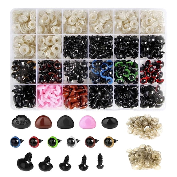 600Pcs Colorful Eyes and Noses With Washers for Crafts Assorted Sizes Doll Eyes and Noses for Doll Animal Making