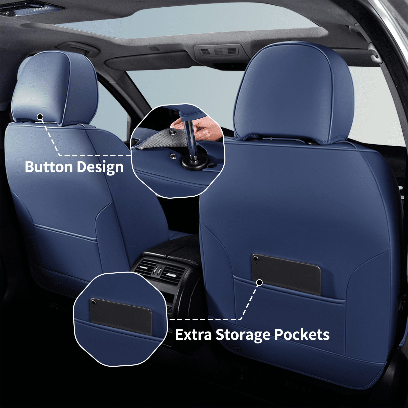 Coverado Front Car Seat Covers, Premium Leather Seat Protectors, Sleek Design Universal Fit for Most Cars, Blue