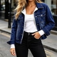 thumbnail image 3 of Zefriona Womens Fleece Lined Denim Jacket Long Sleeve Button Pocket Warm Winter Jean Coat Blue Size 3XL, 3 of 9