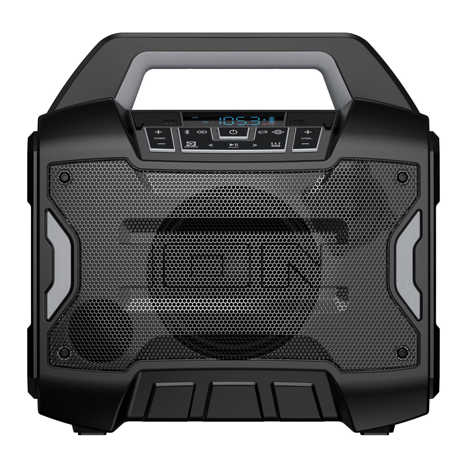 ION Sport Boom All-Weather Rechargeable Portable Speaker with FM Radio, Microphone, and Stereo-Link, Black, SPORTBOOMXUS