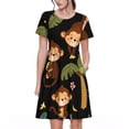 thumbnail image 1 of Easygdp Monkeys Swinging from Palms para Vestido Transpirable de Mujer, Vestido Suelto de Manga Corta con Pliegues y Bolsillos para el Verano, 1 of 6