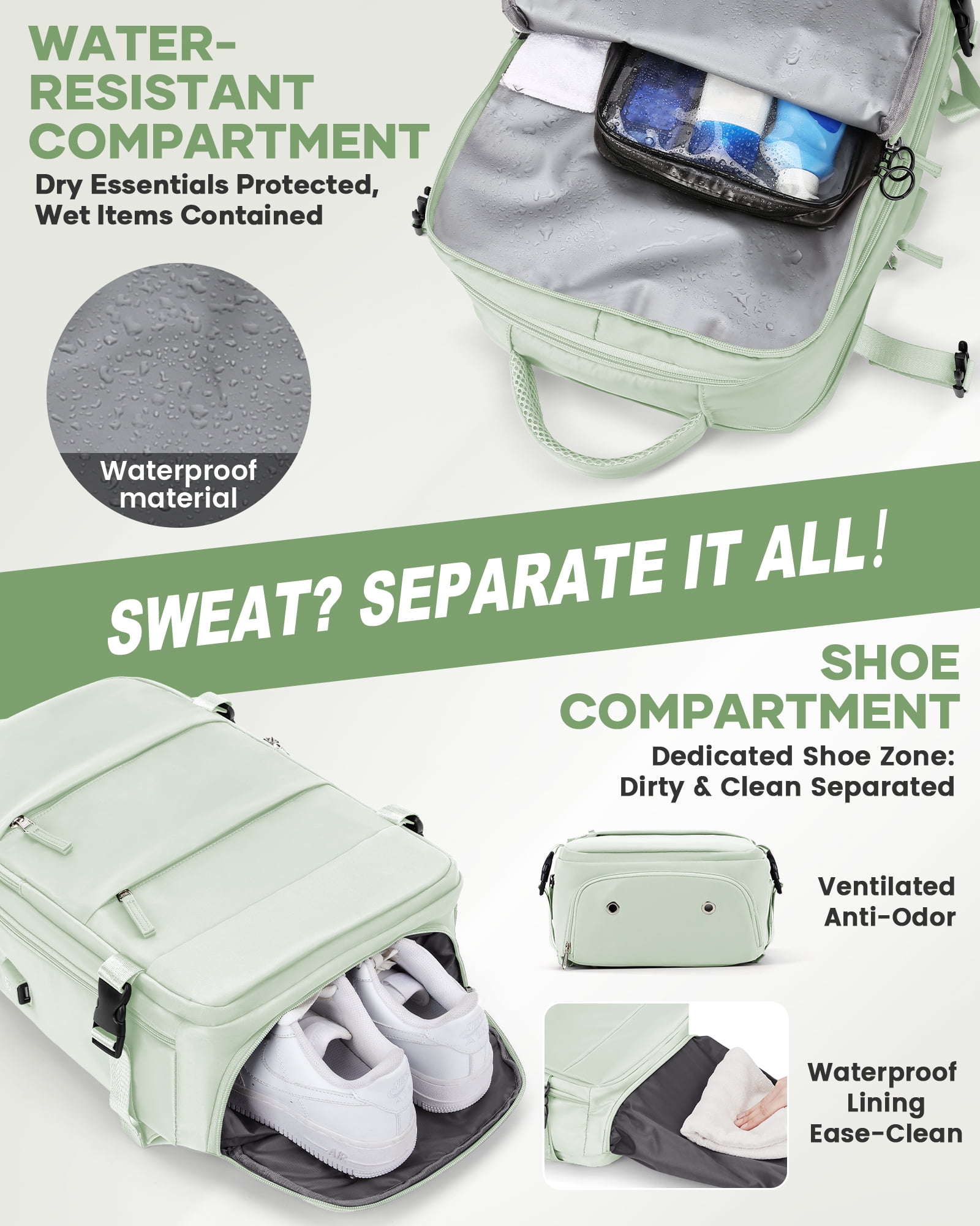Vacuum Backpack for Travel, Vacuum Seal Carry on Backpack with Vacuum Compression, Travel Backpack with Pump for Women Men Airline Approved, Air Vacpack for Work College Daypack, Mint Green