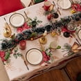 thumbnail image 2 of Softalker Christmas Satin Rectangle Tablecloth, Winter Red Poinsettia Holly Bells Table Cloth, Bright Silk Heavy Weight Fabric Table Cover for Dining, Party Decor, DMFlowerBell 60 x 102 Inch, 2 of 6