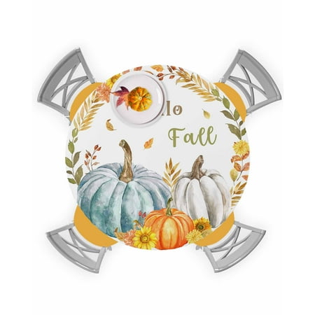 

Round Tablecloth with Elastic Hallo Fall Thanksgiving Pumpkin Sunflower Autumn Leaves Waterproof Stain-proof Table Cover Wipeable Fitted Table Cloths for 45 -54 Round Tables Dining Kitchen