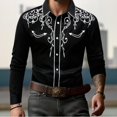 thumbnail image 2 of WTOBBY Men's Embroidered Long Sleeve Shirt Casual Turn-Down Collar Button Front Quality Cotton Blend Business Casual Office Wear Slim Fit Dress Top,Black L, 2 of 5