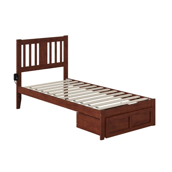 Tahoe Contemporary Wood Storage Slat Bed, Twin, Walnut