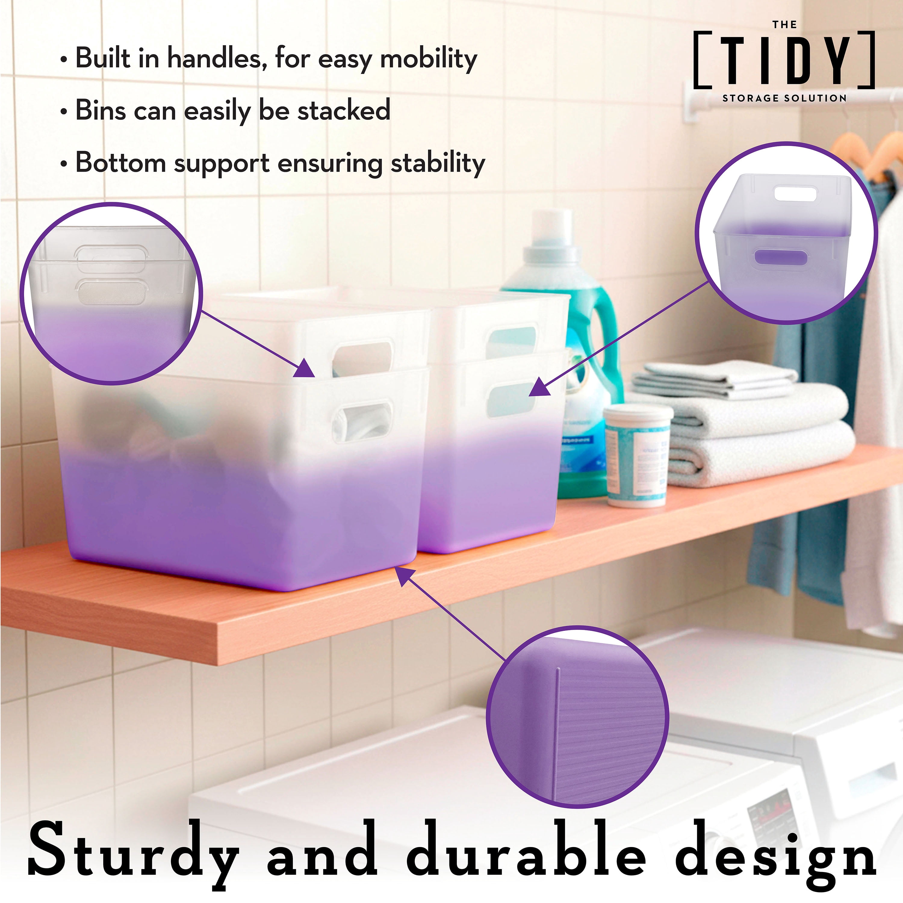Tidy Matte Closet Storage Bins with Handles, Stackable, 2-Pack, Lilac