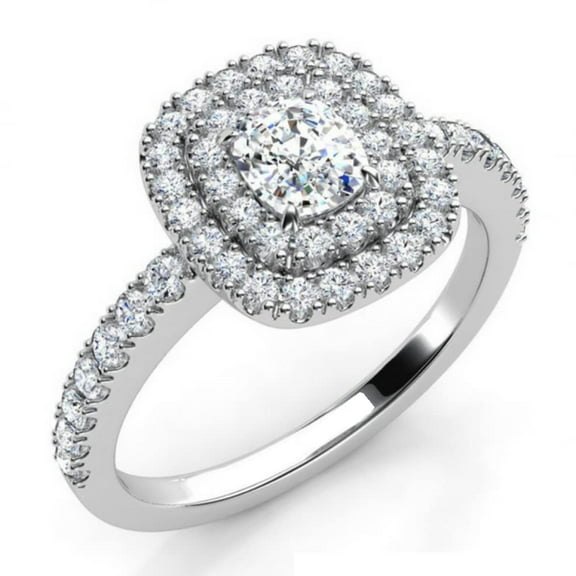 HeartsAndYou 3.1ct Cushion Cut Moissanite Double Halo Engagement Ring for Women 18k White Gold over Silver