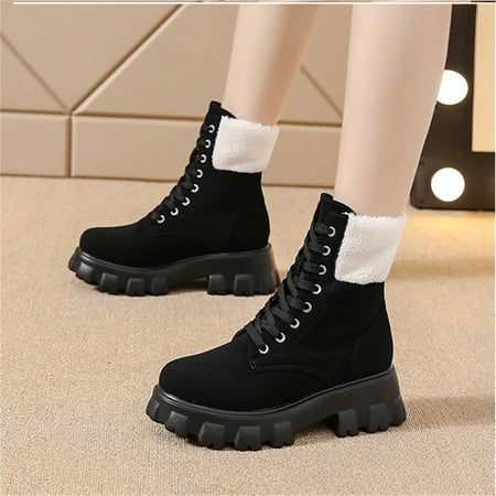 

symoid Womens Boots- Autumn and Winter British Style Round Toe Lace-up Motorcycle Boots Single Boots Black 43