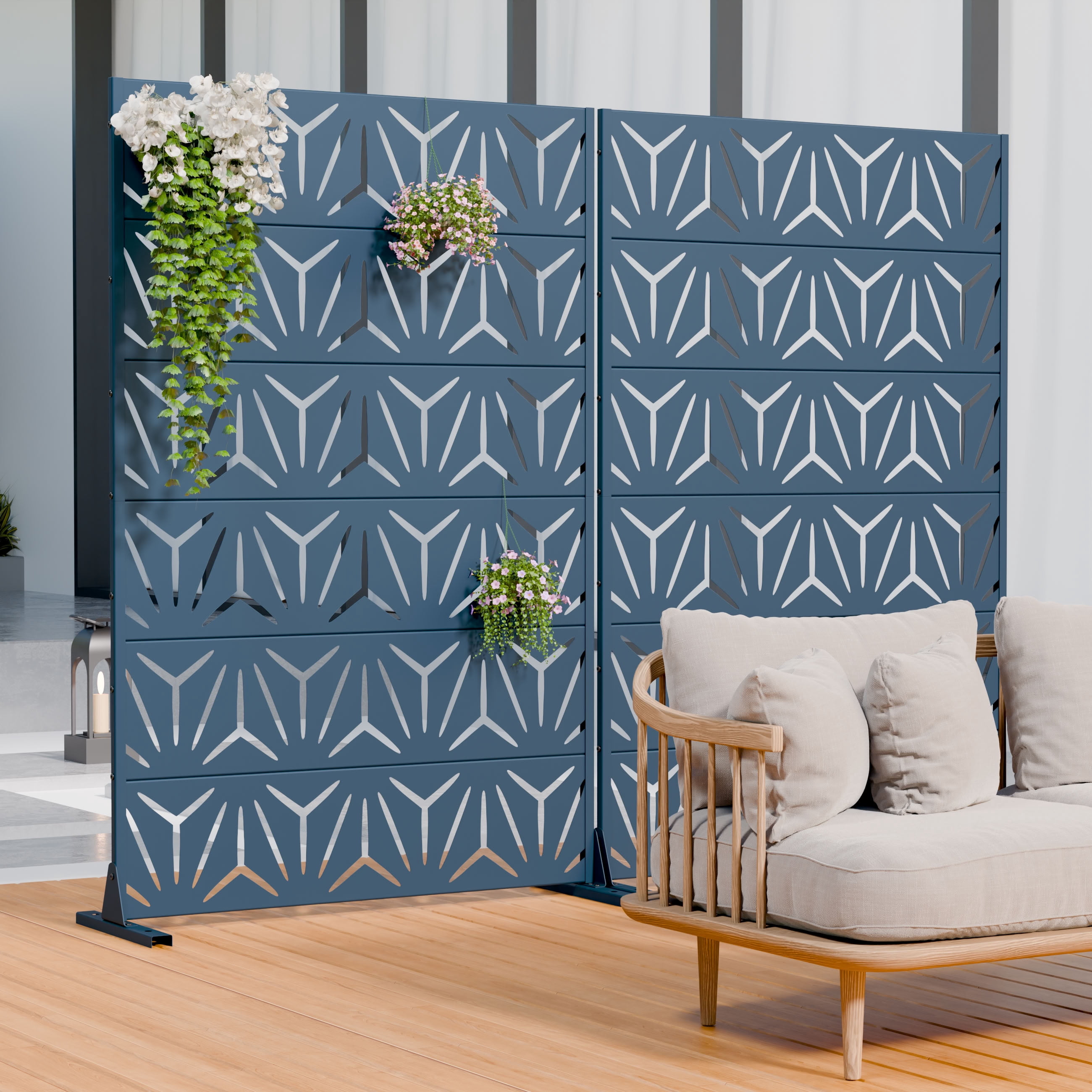 MAYEERTY 6 Panels Metal Outdoor Garden Privacy Screen Patio Backyard Decorative Privacy Fence Divider, 72×47.2×15.7in