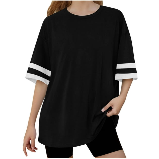 Zpanxa Girls Summer Shirts Solid Color Short Sleeve Round Neck Blouse with Polyester Spandex 12-13 Years