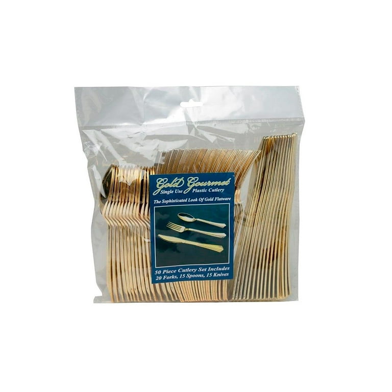 Gourmet Gold Assorted Plastic Cutlery, Mediumweight, 20 Forks, 15 Knives, 15 Spoons/Pack Gourmet Gold Assorted Plastic Cutlery, Mediumweight, 20 Forks, 15 Knives, 15 Spoons/Pack