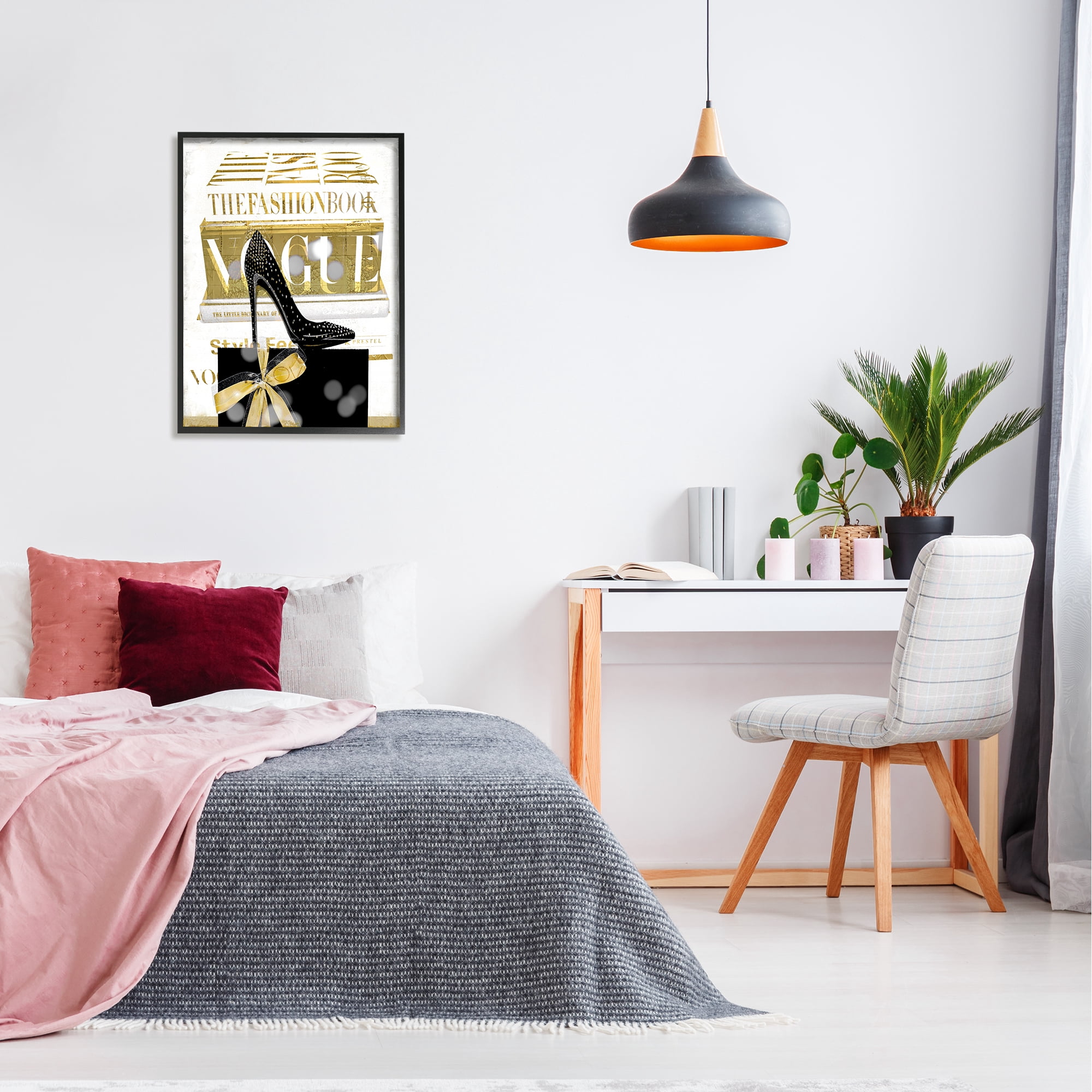 Stupell Fashion Books Stacked Glam Heels Beauty & Fashion Painting Black Framed Art Print Wall Art