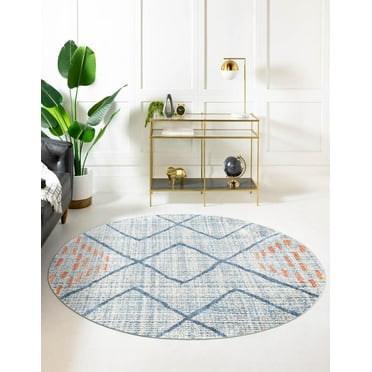 Rugs.com Aramis Collection Rug – 7 Ft Round Blue Medium Rug Perfect For Kitchens, Dining Rooms