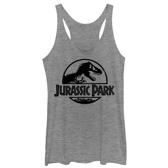 Women's Jurassic Park Classic Logo Racerback Tank Top Gray Heather Large
