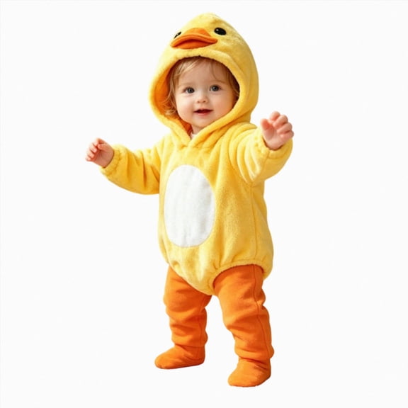 mgoYE Unisex Baby Animal Pajamas, Infant Flannel Hooded Halloween Romper Homewear/Sleepwear(Yellow,12-18 Months)
