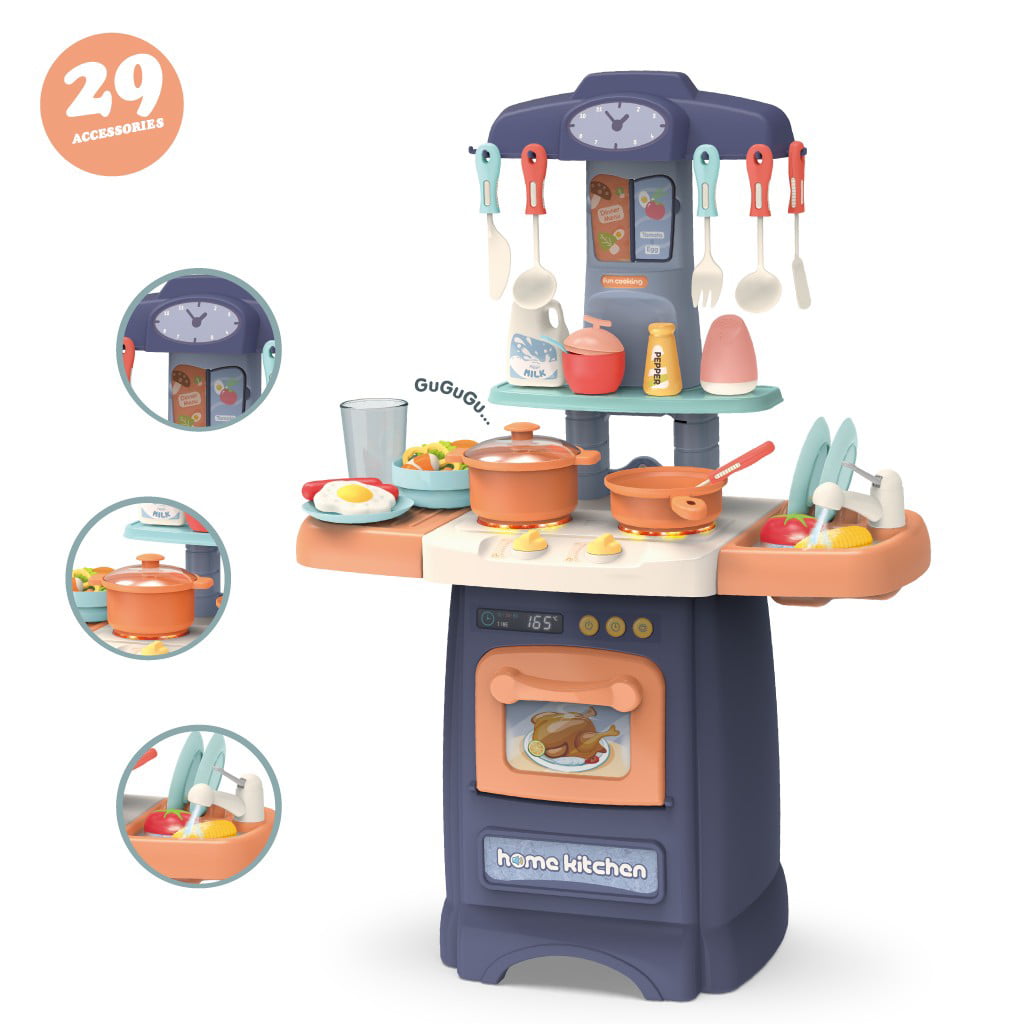 Role Play Kids Kitchen Playset With Real Cooking And Water Boiling Sounds 