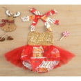 thumbnail image 3 of Baby Girls Christmas Short Romper House Print Sequins V-Neck Halter Jumpsuit, 3 of 9