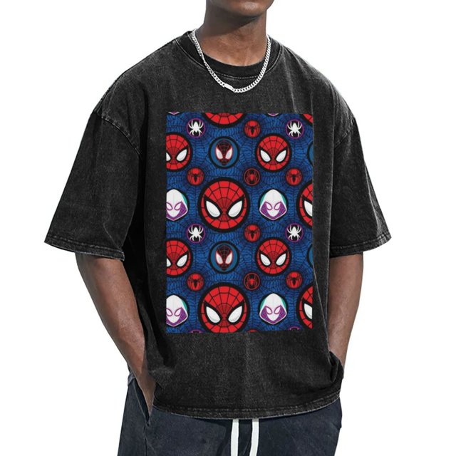 Spider-Man Men's Vintage Washed Drop Shoulder Short Sleeve T-Shirt