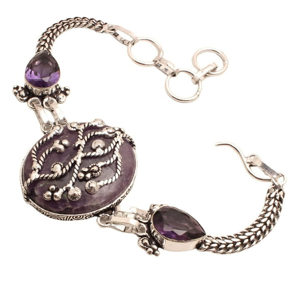 Silver Plated Bracelet For Women, Fashion Jewelry Silver Plated Bracelet, Handmade Gemstone Bracelet Jewelry For Women And Girls Charm Bracelet Amethyst Gemstone Bracelet, 22 Gms BR-0780