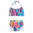 thumbnail image 1 of TiaoBug Girls 2 Pcs Mermaid Bikini Sets Shiny Halter Ruffles Crop Top with Triangle Brief Bathing Suit Tankini Rainbow B 130, 1 of 5