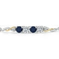 thumbnail image 3 of Gem Stone King 925 Silver and 10K Yellow Gold Blue Sapphire and White Lab Grown Diamond Bracelet for Women | 2.22 Cttw | Gemstone September Birthstone | Round 5MM | Fully Adjustable 9 inch, 3 of 5