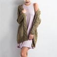 thumbnail image 6 of Baberdicy Cardigan Sweater Women's Fall and Winter Solid Color Medium Long Loose Plus Size Double Pocket Kink Texture Suitable for Daily Travel Lohas Time Cardigan Women's Cardigans Army Green, 6 of 6