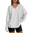 thumbnail image 1 of Oversized Sweatshirt Women, V-Neck Long Sleeve Pullover Tee Tops, Casual Loose Solid Color Stretch Fall Shirt, 1 of 6