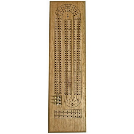 Classic Cribbage Set, Solid Oak Wood Continuous 3 Track Board with Metal Pegs