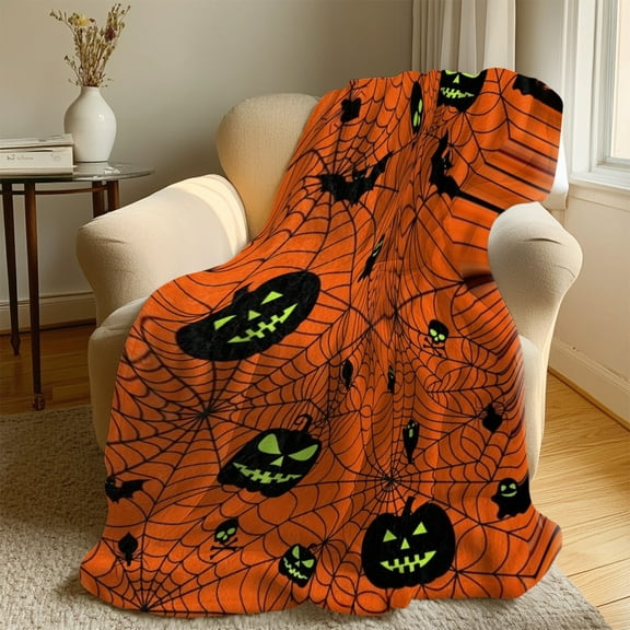 Halloween Blanket Happy Halloweens 100*150 Soft Throw Blanket - Halloweens Themed Gift with Trick or Treat Pumkin Ghost Witch Black Cat Spider Bat Skull