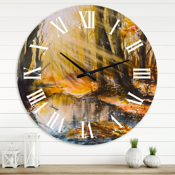 Designart 'Bright Sunshine Through The Forest Trees Iii' Lake House Wall Clock