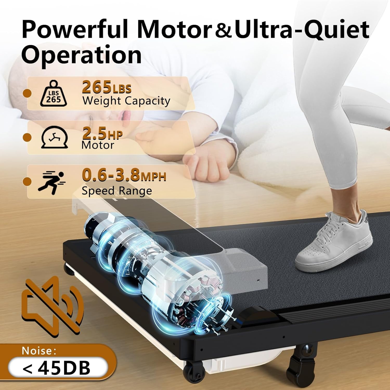 Walking Pad Treadmill, 2.5 HP 3-in-1 Portable Under Desk Treadmill with Incline, 265 LBS Capacity for Home Office Walking and Jogging, Includes Remote Control and Display
