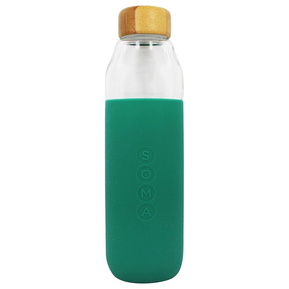 Soma Glass Water Bottle with Easy Grip Protective Sleeve Emerald 17