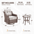 thumbnail image 2 of Planntonneo 3 Piece Wicker Patio Furniture Sets, Outdoor Swivel Rocking Chairs Set of 2 with 6-inch Thickened Cushions and Rattan Side Table for Deck Porch Pool, Brown/Beige, 2 of 10