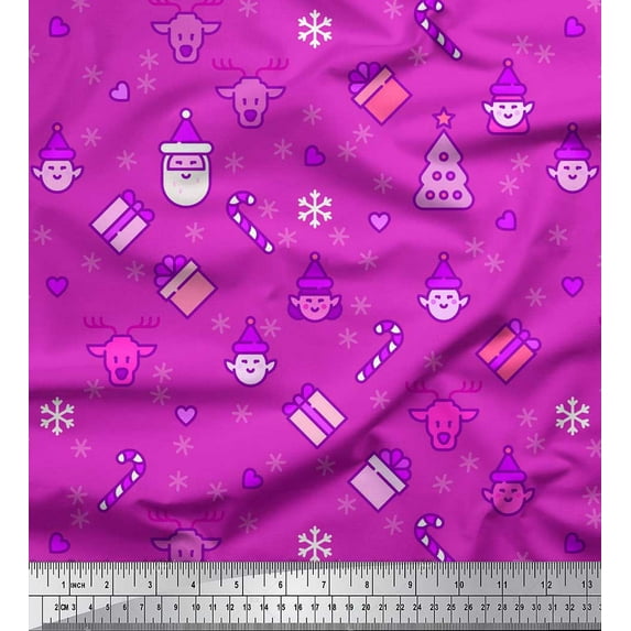 Soimoi Purple Cotton Cambric Fabric Christmas Theme Party Decor Fabric Printed Yard 56 Inch Wide