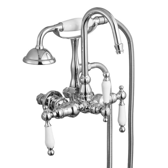 KFFKFF Wall-Mounted Clawfoot Tub Faucet with Handheld Shower, Polished Chrome Finish, Gooseneck Spout, and 59-Inch Hose – Combines Modern and Vintage Styles for Bathtubs