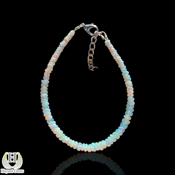 White Ethiopian Opal Beaded Bracelet: Multi Fire Gemstone Jewelry