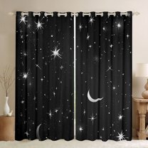 jejeloiu Cartoon Stars Moon Curtains Pack of 2 (42x84 Each),Galaxy Strayy Sky Curtains Blackout,White Black Bedroom Curtains For Teens,Super Cozy Room Decor