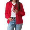 thumbnail image 2 of Suéter Cárdigan Informal de Larga con Cuello Redondo y Botones para Mujer, Prenda Exterior de Punto Rojo Brillante XL, 2 of 7