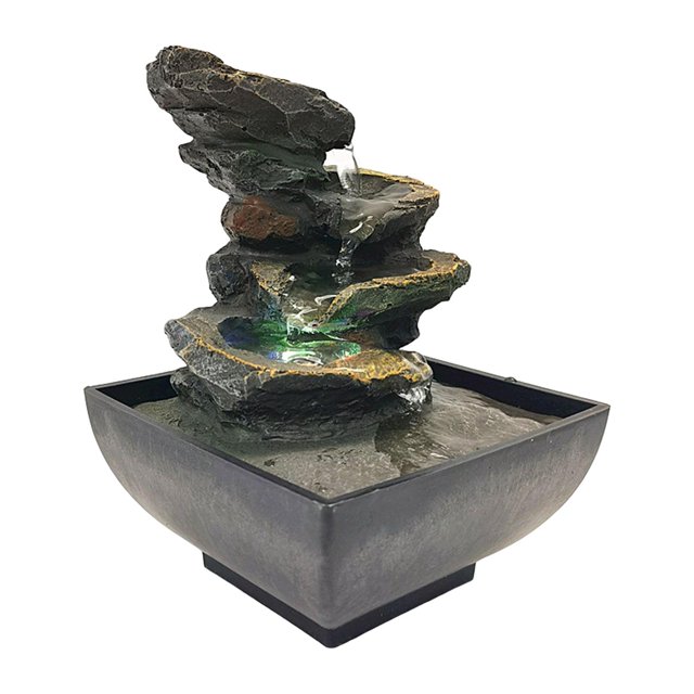 Mini fuente de agua de mesa, rocas de río decorativas con luces Fuente de cascada de 4 niveles para interiores para regalos de decoración de Feng Shui Estilo A Gloria Fuente de mesa