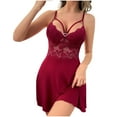 thumbnail image 2 of Voncos Women's Lace Chemise- Stretchy Romantic Midi Bodycon Nightgown with Crisscross Straps, Heart Charm, Soft Sleepwear for Loungewear Red XL, 2 of 8