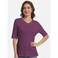 thumbnail image 2 of Women's Short Sleeve V Neck Casual Basic Solid Color Pullover Lightweight Soft Knit T-Shirt Tops, 2 of 5