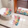thumbnail image 5 of Summer Ocean Bathroom Rugs Set Watercolor Red Green Coral Non Slip Absorbent Soft Bath Mats 3 Piece Set with Bathroom Rug, U-Shaped Floor Mat, Toilet Seat Cover Small Size, 5 of 9