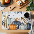 thumbnail image 2 of Navy Blue Pumpkins Fall Placemats Set of 4, Botanical Thanksgiving Blue Ombre Washable Wipeable Table Mats for Dining Tables, Indoor Outdoor Kitchen Place Mats for Holiday Party Table Decor, 2 of 9