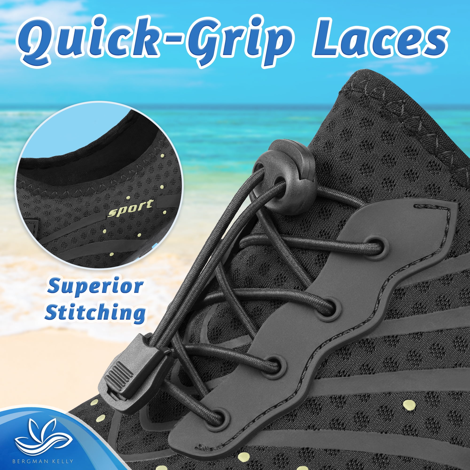 Bergman Kelly Mens and Womens Durable Water Shoes Aqua Socks, Barefoot Skin Shoes for Water Sports Mud Racing Beach Surf Pool US Casual Shoes