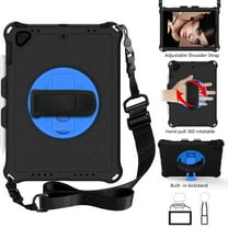 Allytech iPad 9.7-inch Case 6th 5th Generation, iPad Air 1 2 Case, Silicone Kids Friendly 360 Rotating Stand Shockproof Shoulder Strap Protection Case Cover for Apple iPad 9.7" 2018/2017, Black/Blue