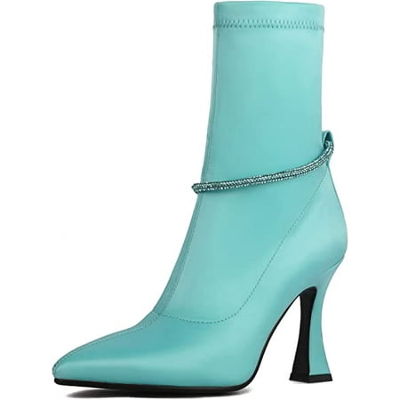 

Women s High Heel Ankle Boots with Rhinestone Bracelet Sexy Pointed Toe Zipper Stiletto Booties Dress Shoes