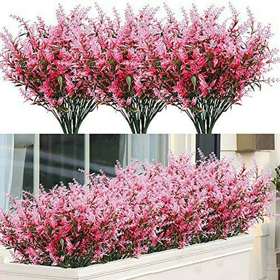 Travelwant 8Branches Artificial Flowers Flocked Plastic Lavender Bundle Fake Plants Wedding Bridle Bouquet Indoor Outdoor Home Kitchen Office Table Centerpieces