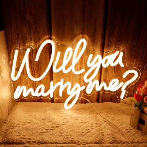 Will You Marry Me ? Neon Sign for Proposal Wedding Party Wall Decor USB Powered Dimmable Letter Led Light Up Signs for Engagement Valentines Day Girlfriend Bridal Shower Xmas Gifts